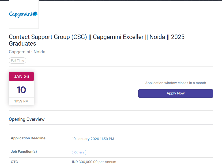 Capgemini Off Campus Drive 2025 | Contact Support Group (CSG) | 2025 Graduates | Capgmeini Exceller 9 Capgemini Exceller is hiring freshers for g