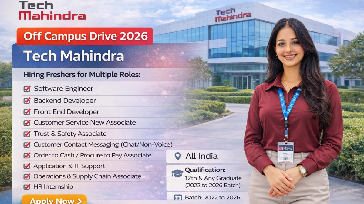 Tech Mahindra Off Campus Drive 2026 Hiring Fresher Jobs | Software, IT & Non-IT Roles| Multiple 50+ Roles 24 ch Mahindra Off Campus Drive 2026