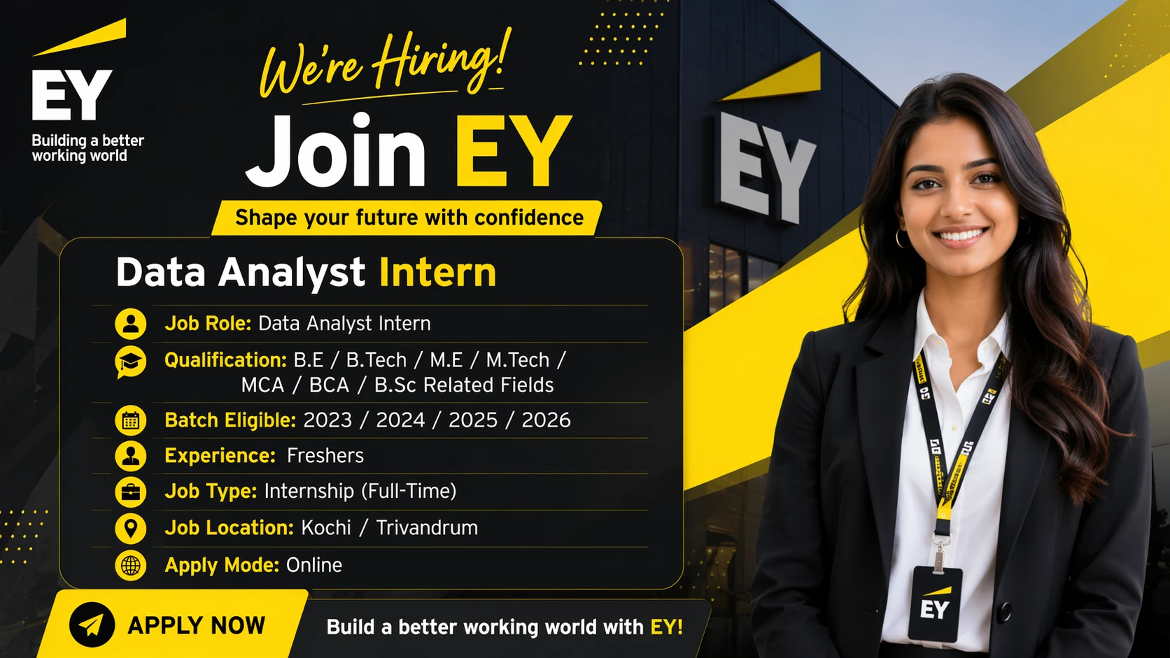 EY Internship 2026 is inviting applications for the role of Data Analytics – Intern