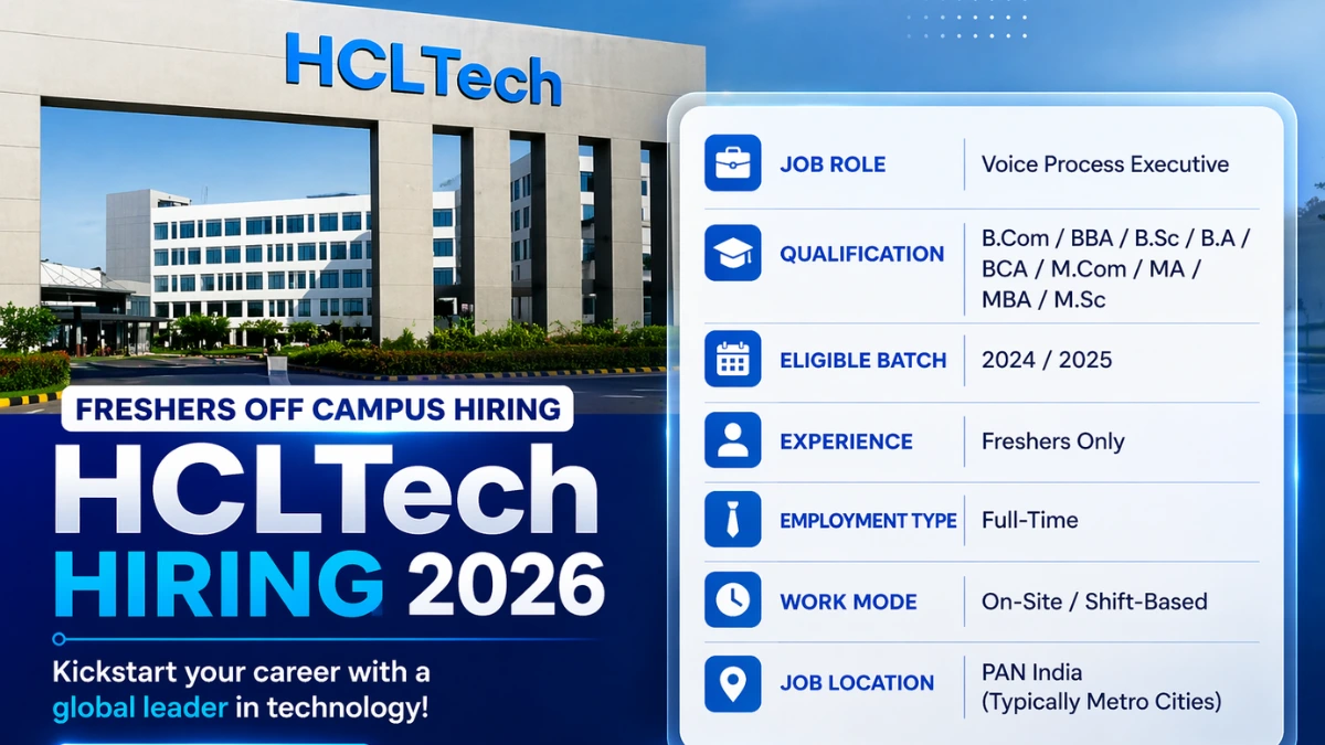 HCLTech Recruitment 2026 has been announced to hire freshers for the Process Executive