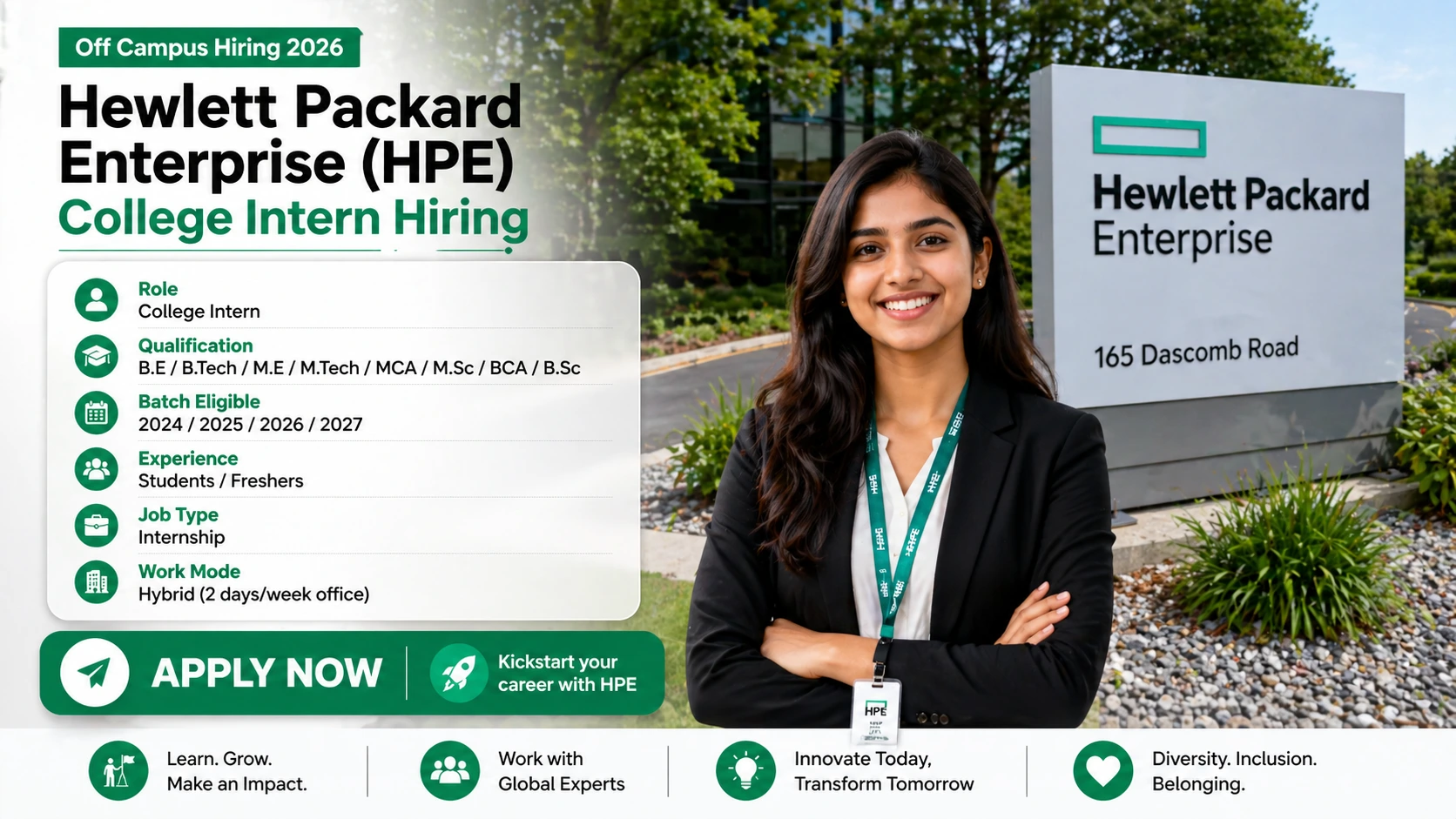 HPE Internship 2026 is now open for the position of College Intern 
