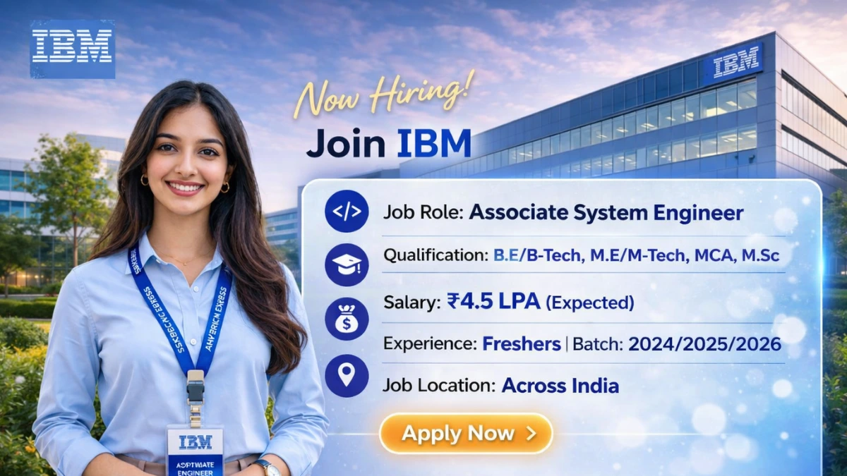 IBM Career 2026: Hiring for Freshers – Associate System Engineer | Salary: ₹4.5 LPA (Expected) 19 IBM Career 2026 is now hiring Associate System Engineers