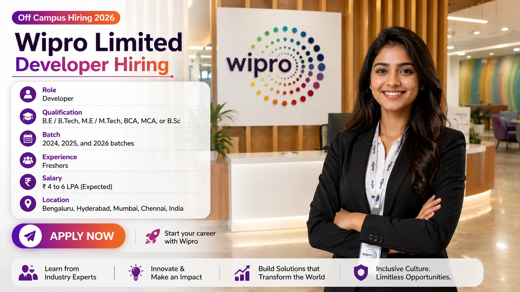 Wipro Off Campus Hiring 2026 has announced openings for the Developer