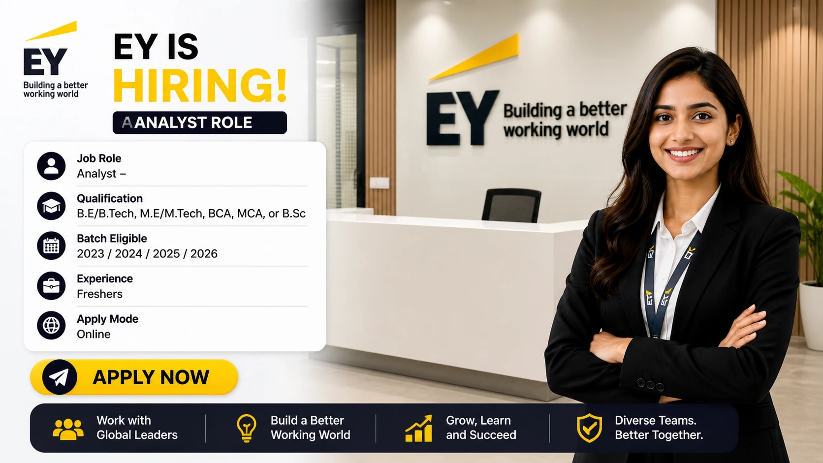 EY Off Campus 2026 is inviting applications for the role of Analyst 